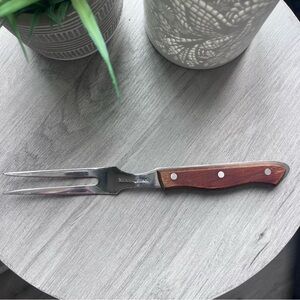 Maxam Steel Japan Carving Fork 12” Vintage Wood Handle BBQ Roast Utensil